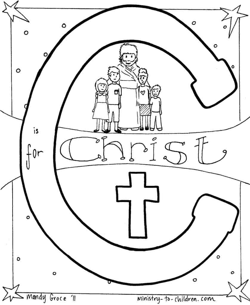 C is for Christ (Bible Alphabet Coloring Page) printable Line Drawing