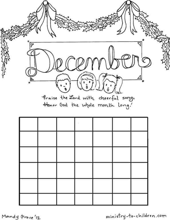 Month of December coloring page