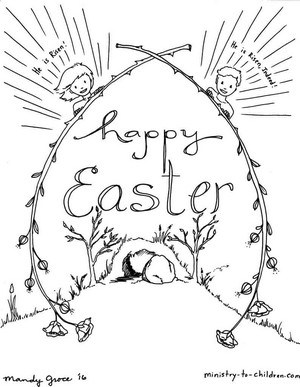 Religious Happy Easter Coloring Page - Death is Defeated for kids