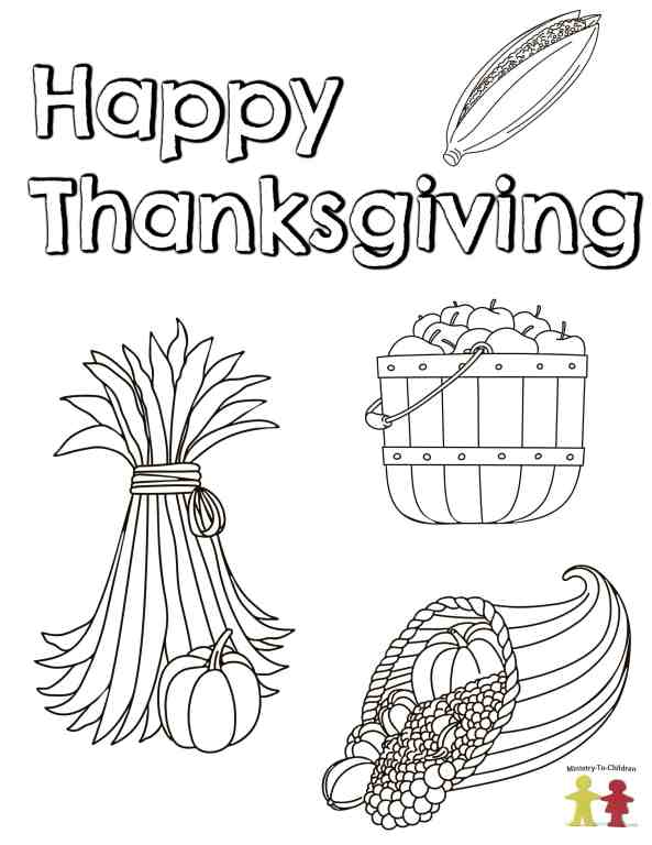 happy thanksgiving - fall themed coloring page